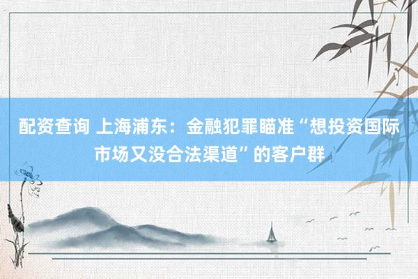配資查詢 上海浦東：金融犯罪瞄準(zhǔn)“想投資國際市場又沒合法渠道”的客戶群