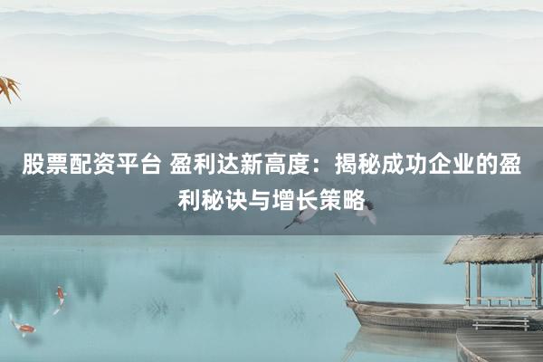 股票配資平臺 盈利達(dá)新高度：揭秘成功企業(yè)的盈利秘訣與增長策略