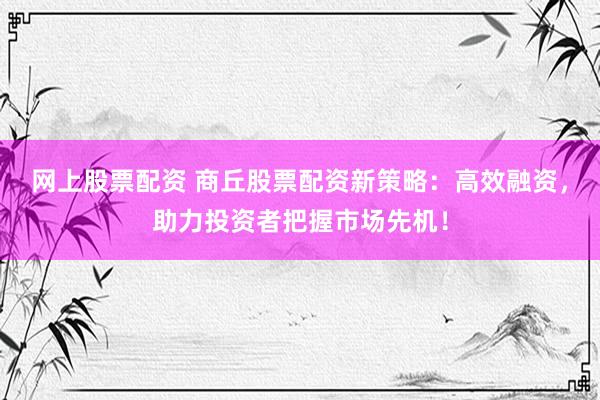 網(wǎng)上股票配資 商丘股票配資新策略：高效融資，助力投資者把握市場先機(jī)！